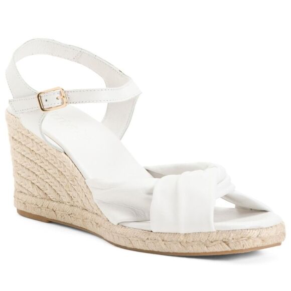 Jutelia Made In Spain Leather Twist Braided Raffia Espadrille Wedge NIB 8 - Picture 1 of 5